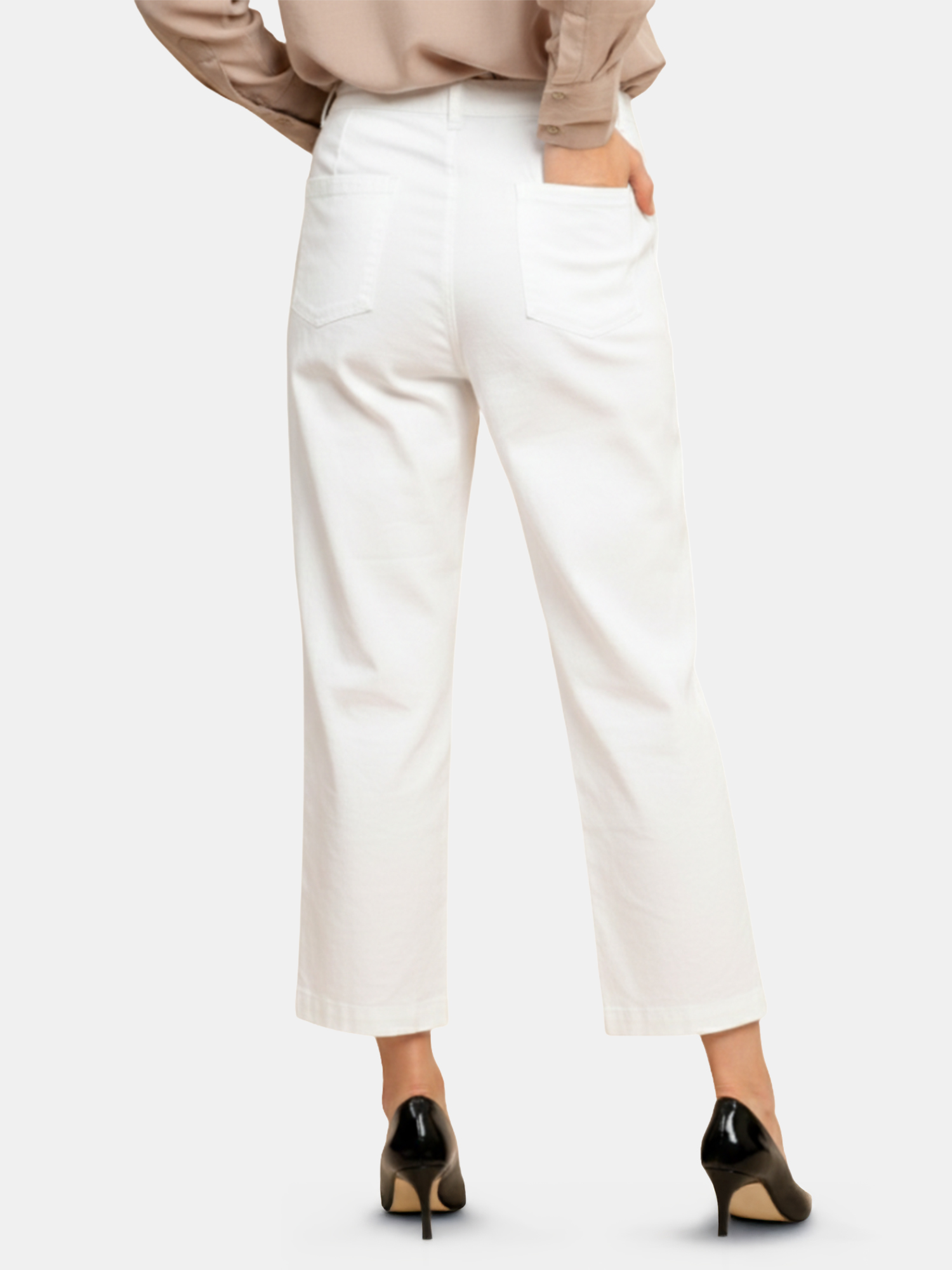 Charlie - Women's White Cotton Viscose Pants view 2