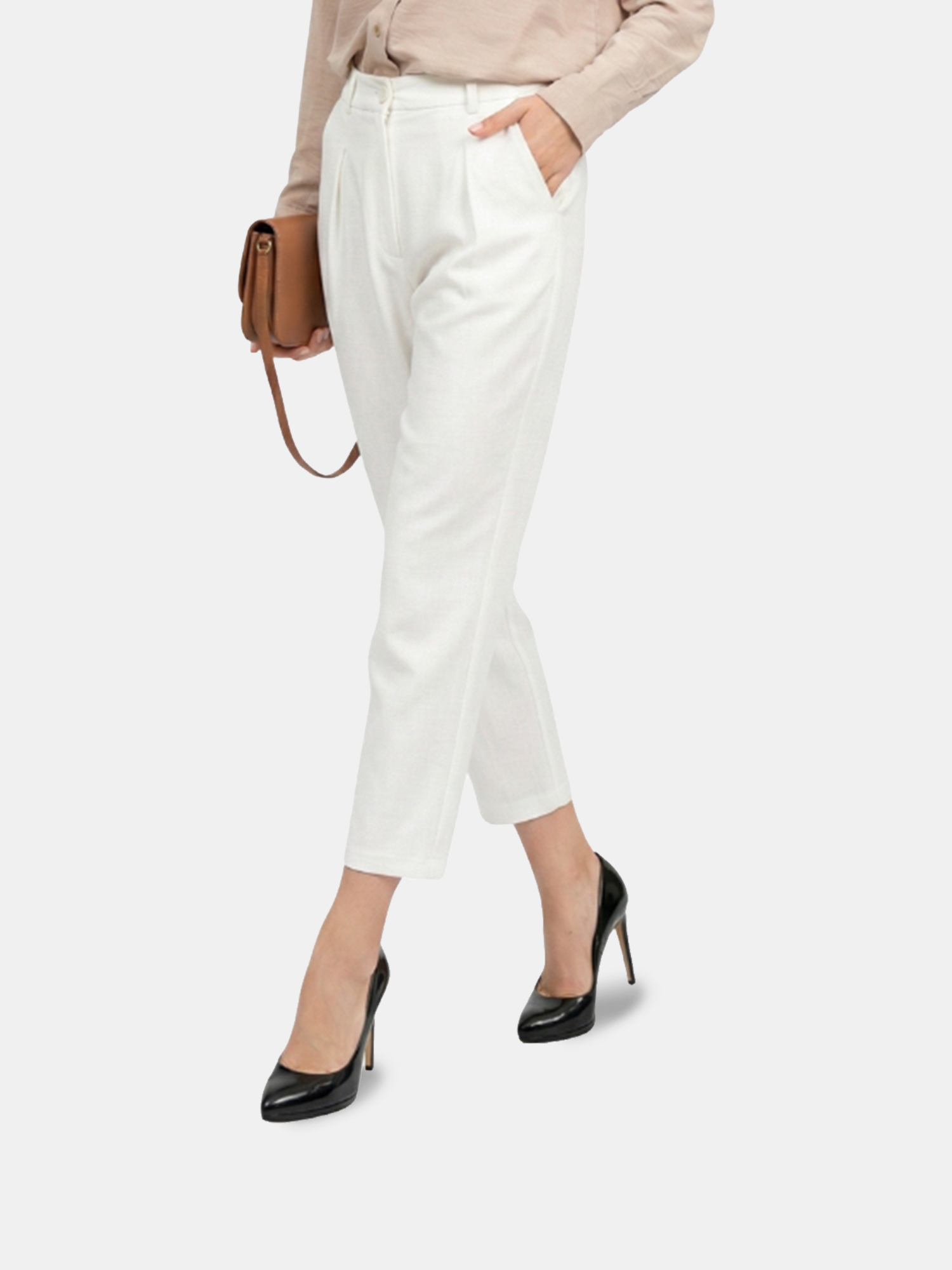 Charlie - Women's White Cotton Viscose Pants view 6