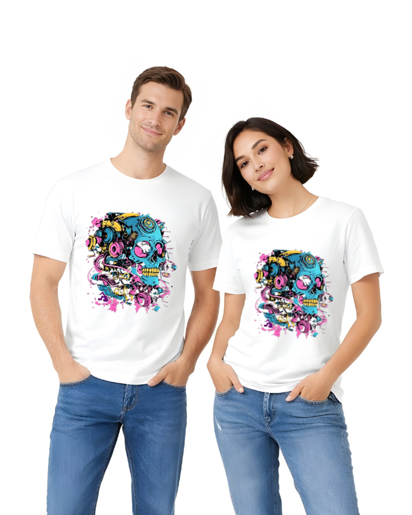 Regular Fit White Cotton Graphic Tshirt UTR81 view 4