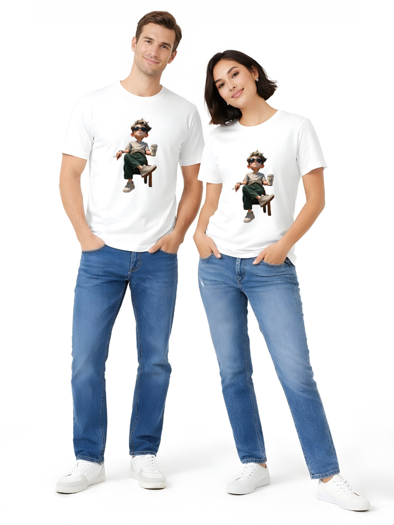Regular Fit White Cotton Graphic Tshirt UTR204