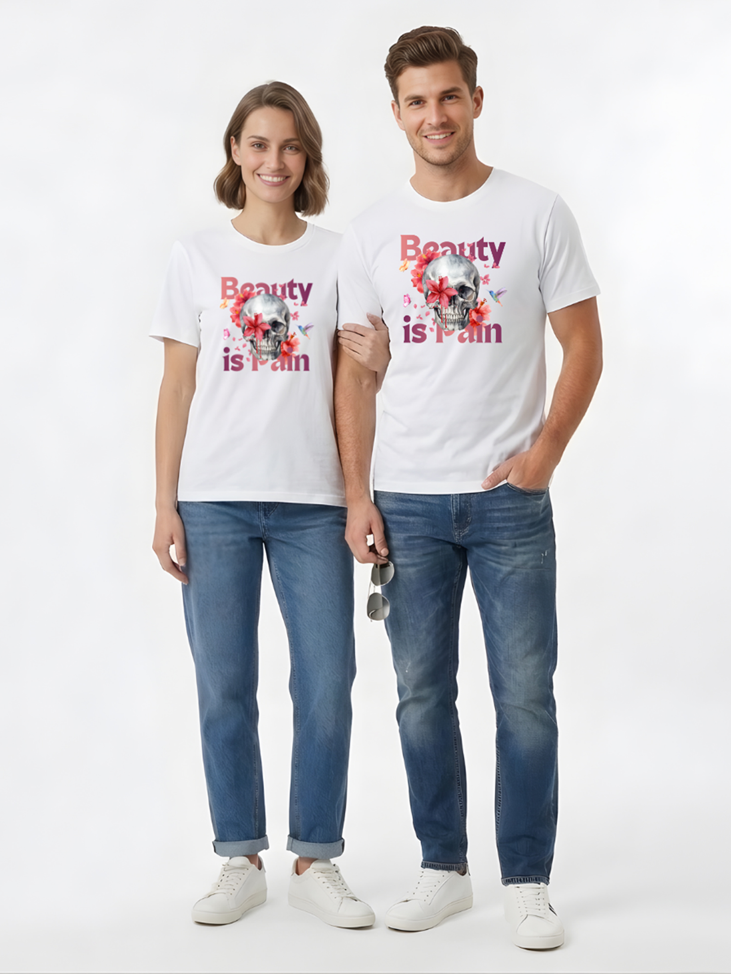Regular Fit White Cotton Graphic Tshirt UTR205