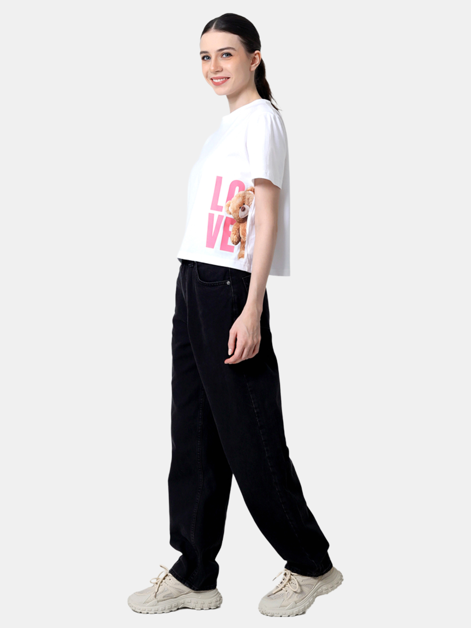 VANYA - Women's White Crop Cotton Tshirt view 4