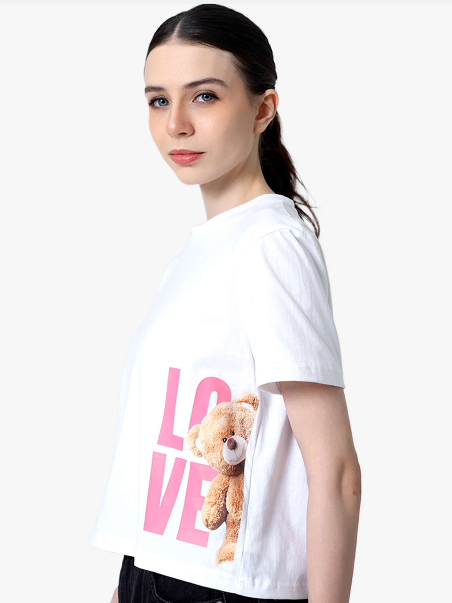 VANYA - Women's White Crop Cotton Tshirt view 5