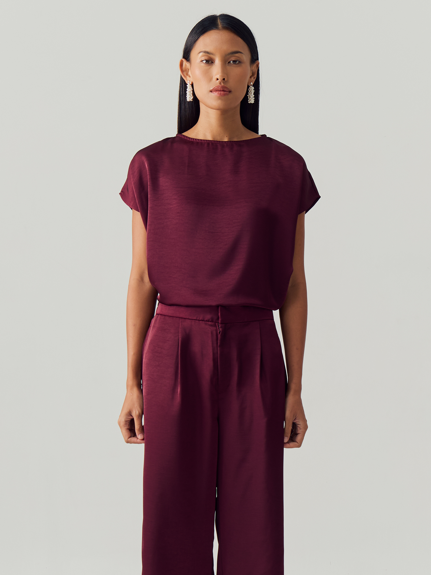 Burgundy Silk Sleeveless Set
