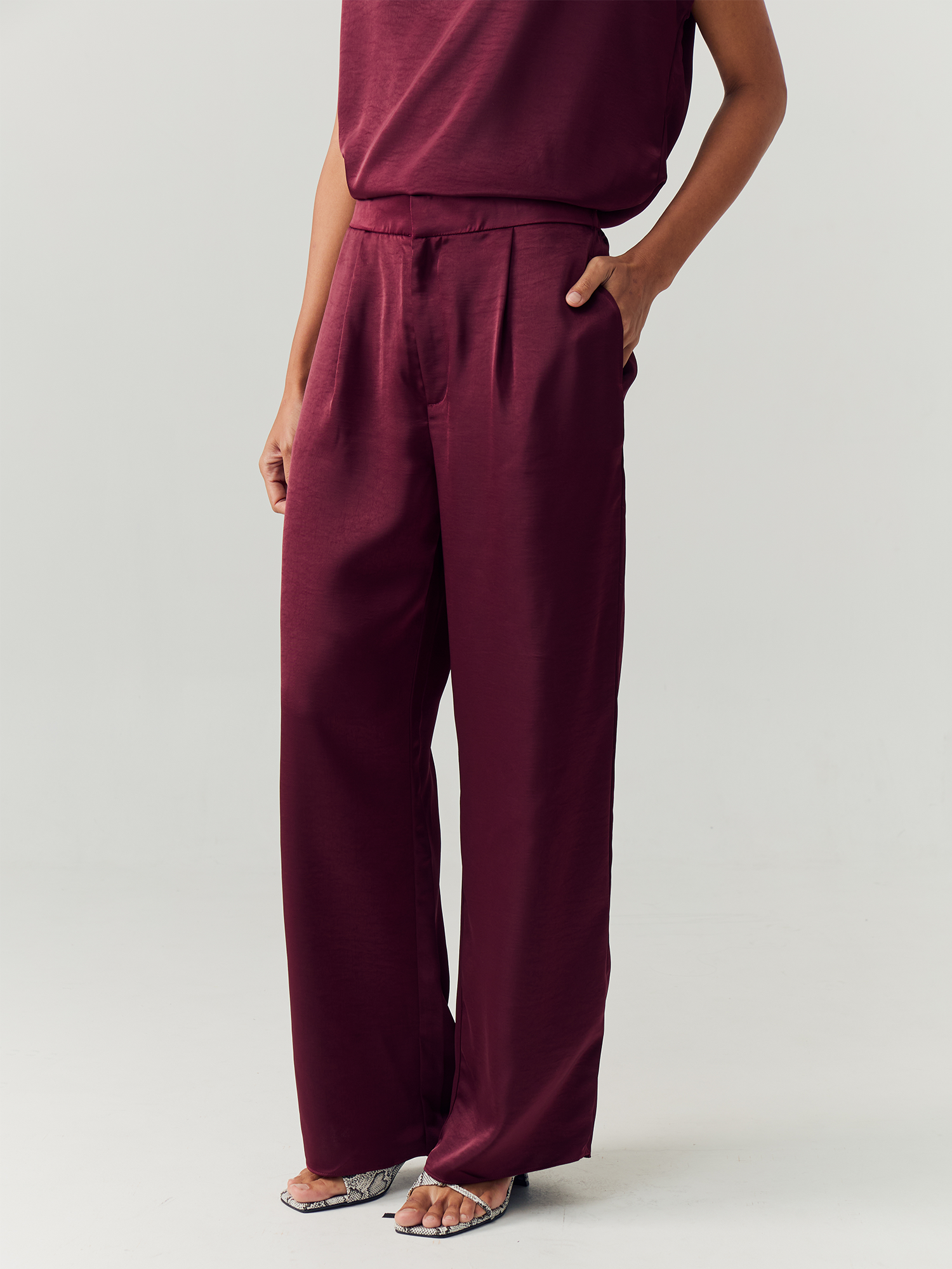 Burgundy Silk Sleeveless Set view 4