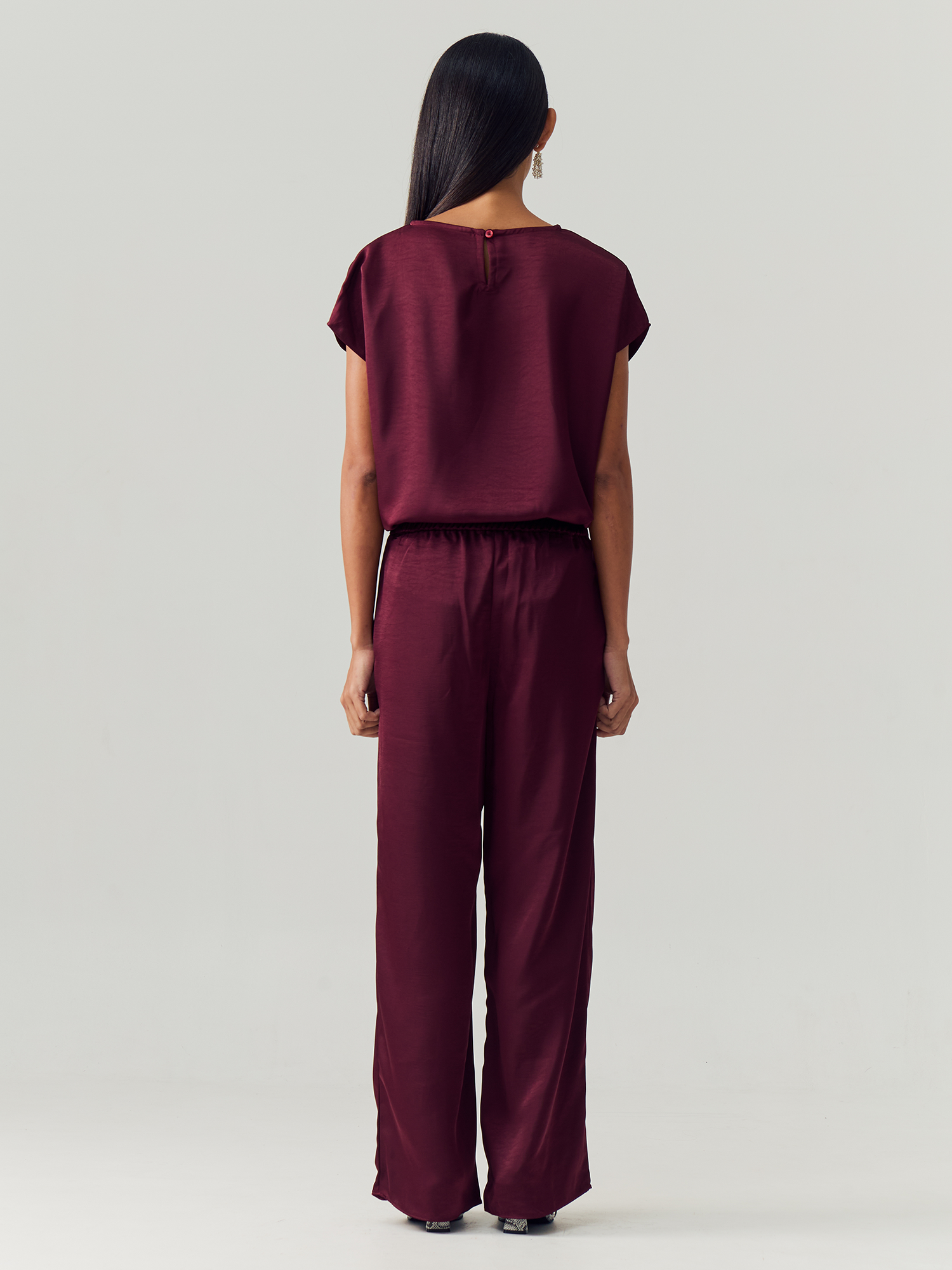 Burgundy Silk Sleeveless Set view 2