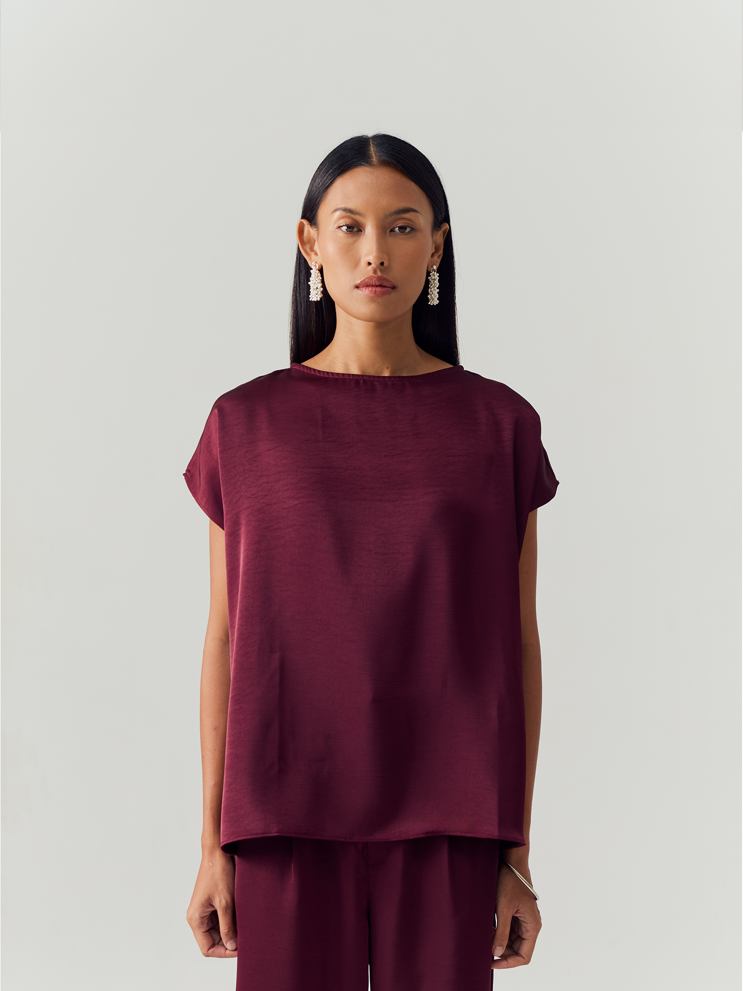 Burgundy Silk Sleeveless Set view 5