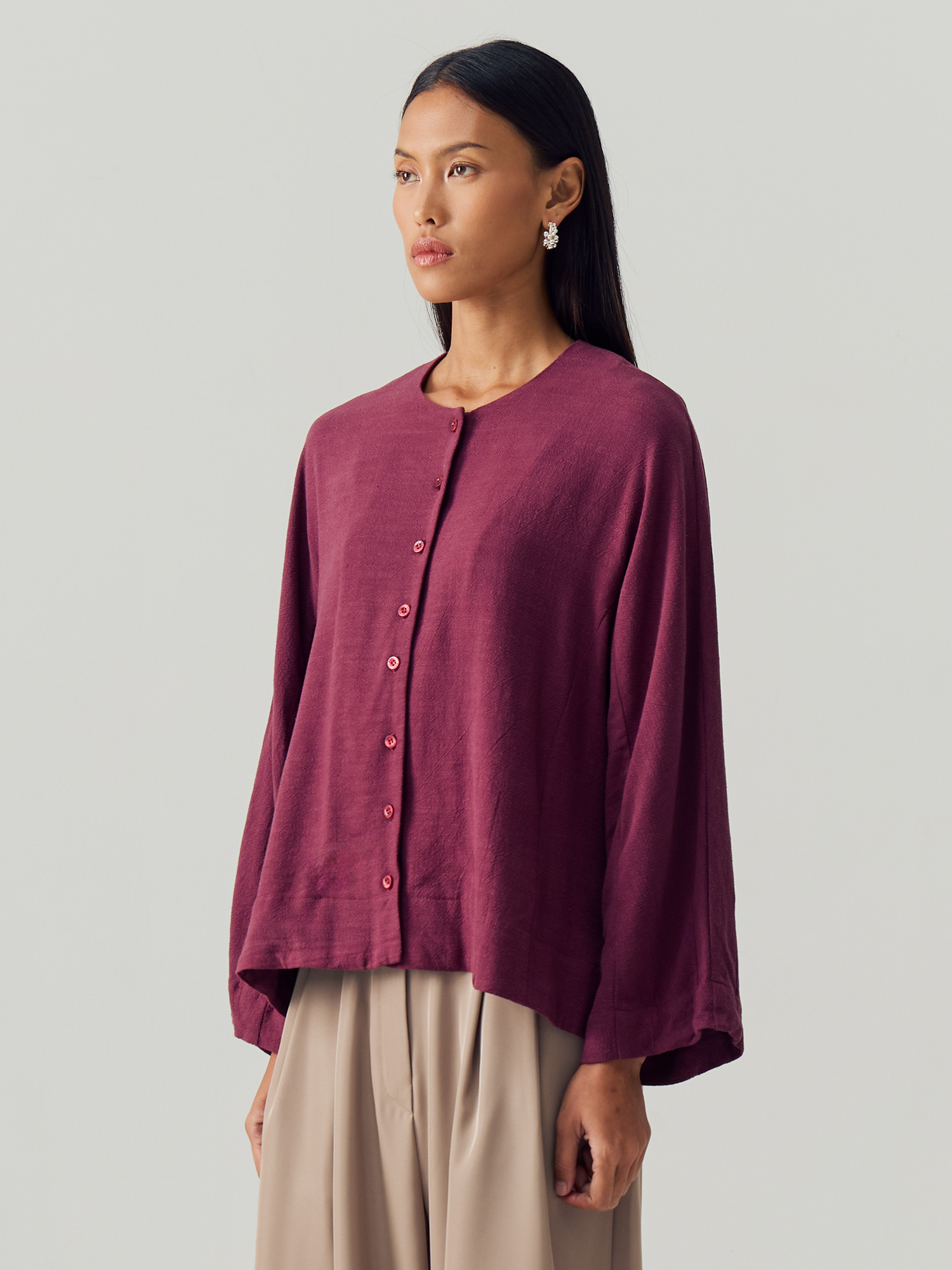 Burgundy Linen Blouse view 3