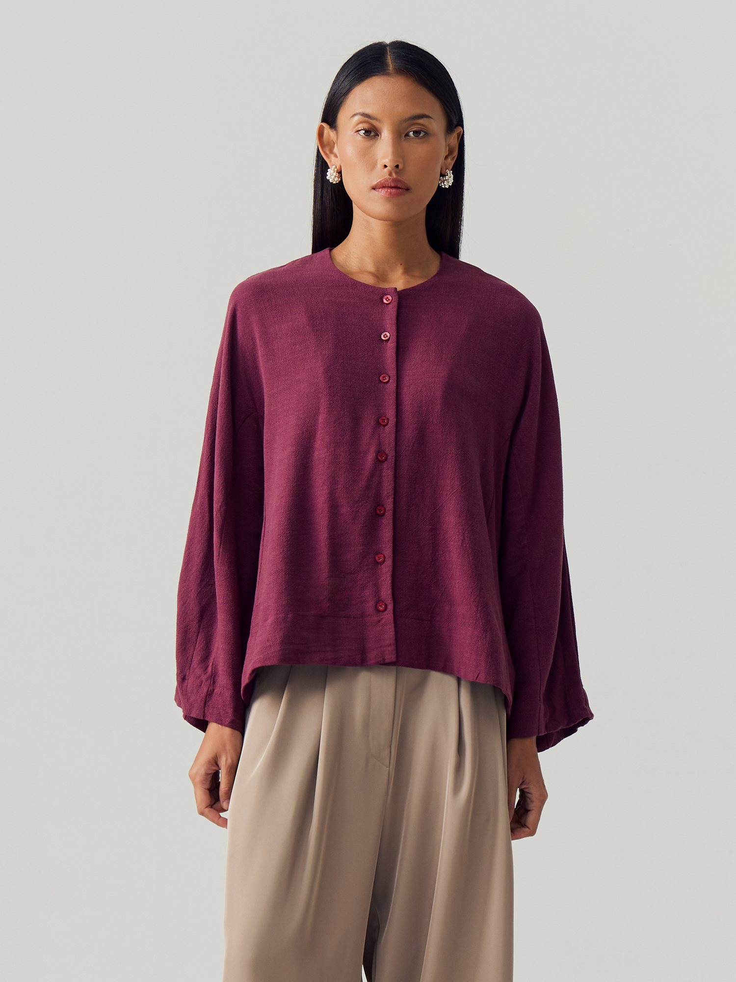 Burgundy Linen Blouse