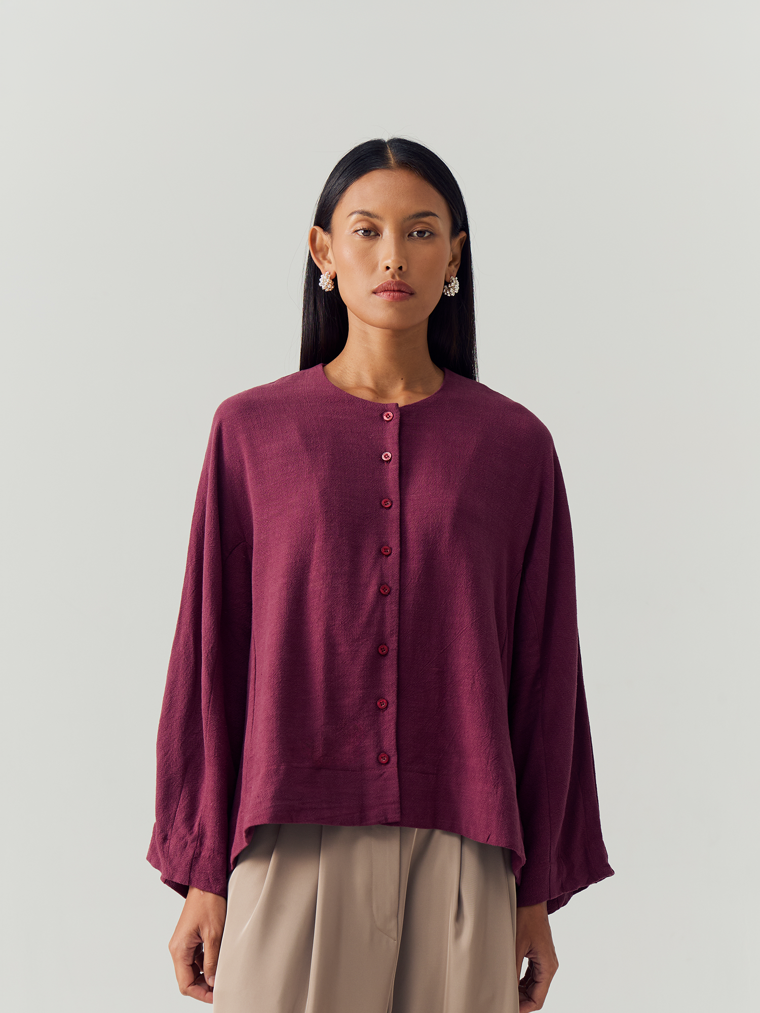Burgundy Linen Blouse view 4